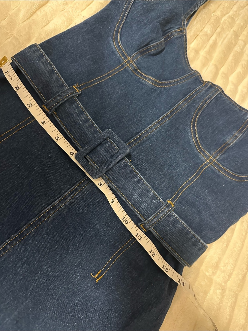SHEIN Denim Belted Bodycon Mini Dress - Deep Blue - Picture 11 of 14